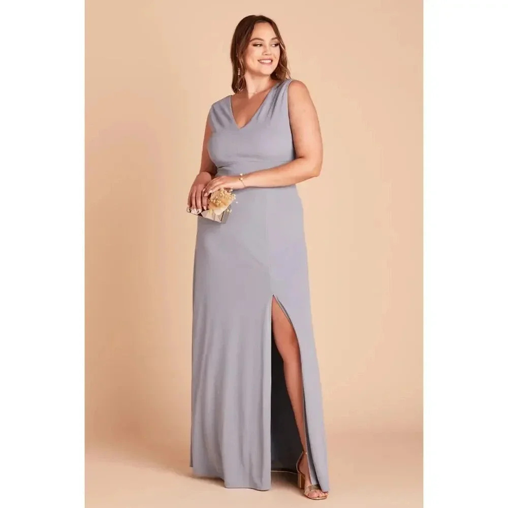NWT Birdy Grey Shamin Maxi Dress Sleeveless V Front & Back Crepe Dusty Blue 2X
